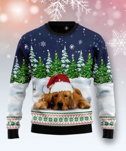 Dreaming Golden Retriever Under Snow Christmas Wool Sweater