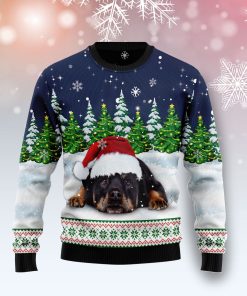 Dreaming Rottweiler Under Snow Christmas Wool Sweater