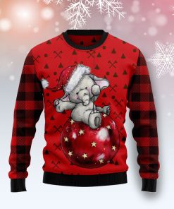 Elephant Cute Red Pattern Christmas Wool Sweater