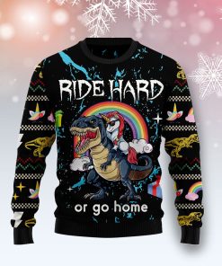 Dinosaur Unicorn Ride Hard Christmas Wool Sweater