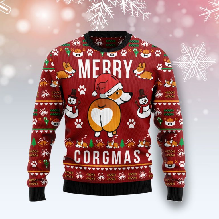Funny Corgi Merry X-mas Christmas Wool Sweater