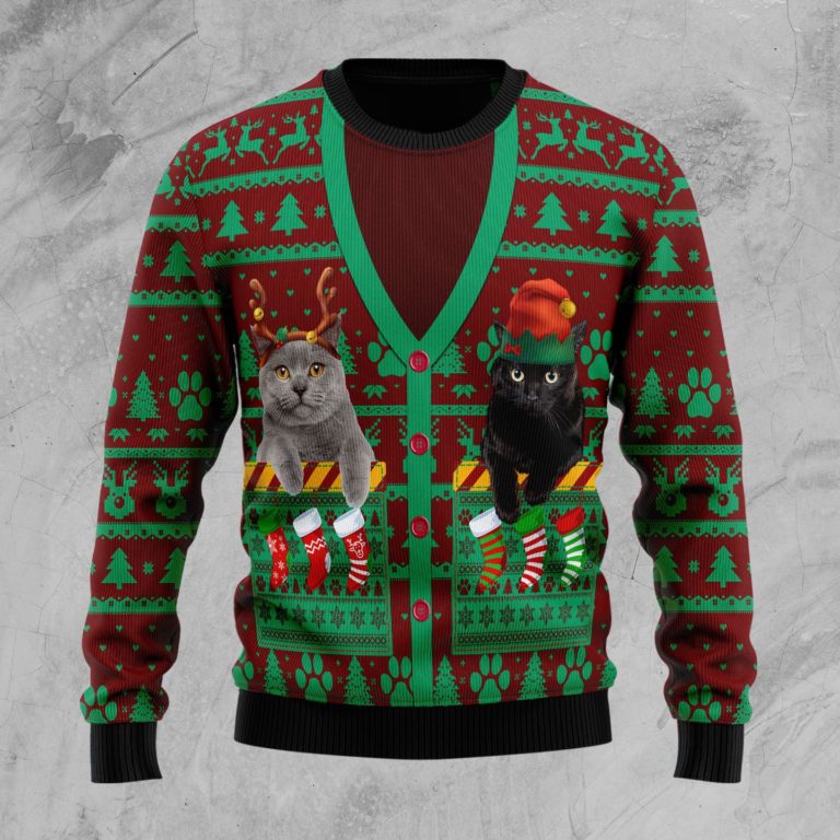 Cat Pocket Xmas Christmas Wool Sweater
