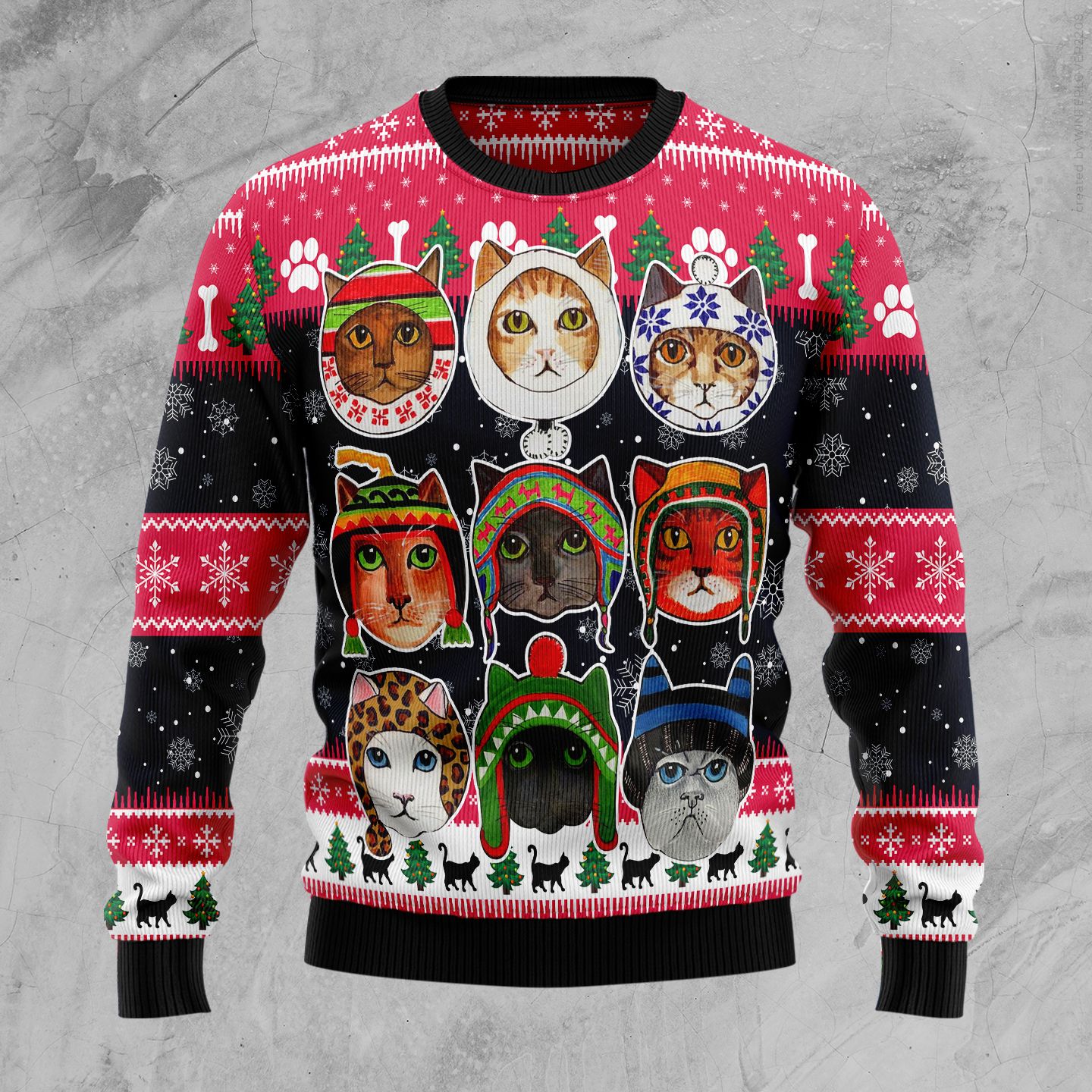 Cats In Winter Christmas Wool Sweater - RobinPlaceFabrics