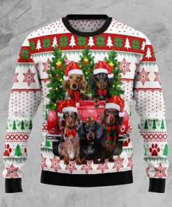Dachshund Red Truck Christmas Wool Sweater