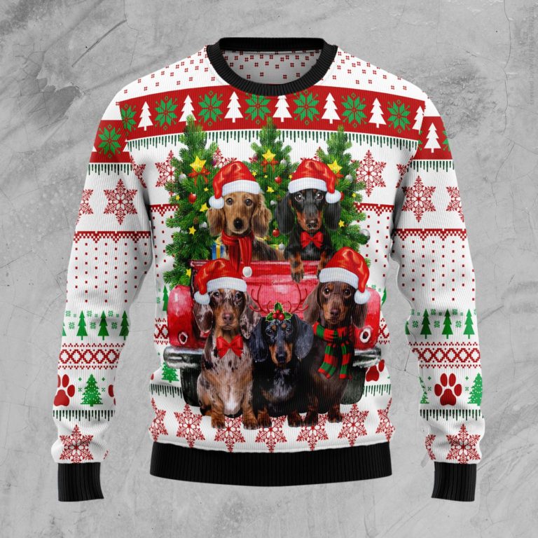 Dachshund Red Truck Christmas Wool Sweater
