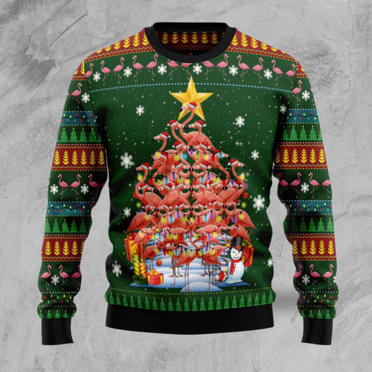 Flamingo Christmas Tree Christmas Wool Sweater