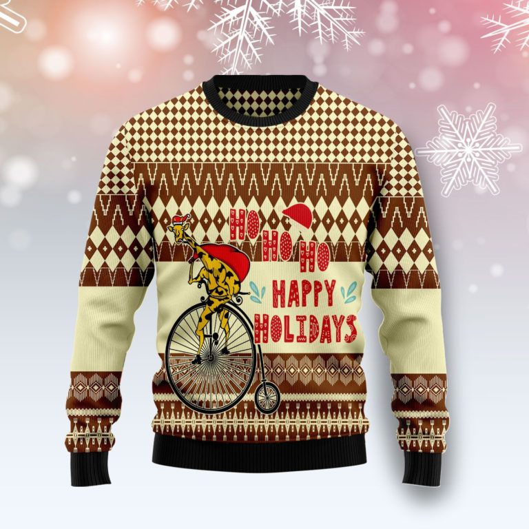 Giraffe Happy Holidays Christmas Wool Sweater