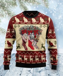 Cat and Sock Xmas Christmas Wool Sweater