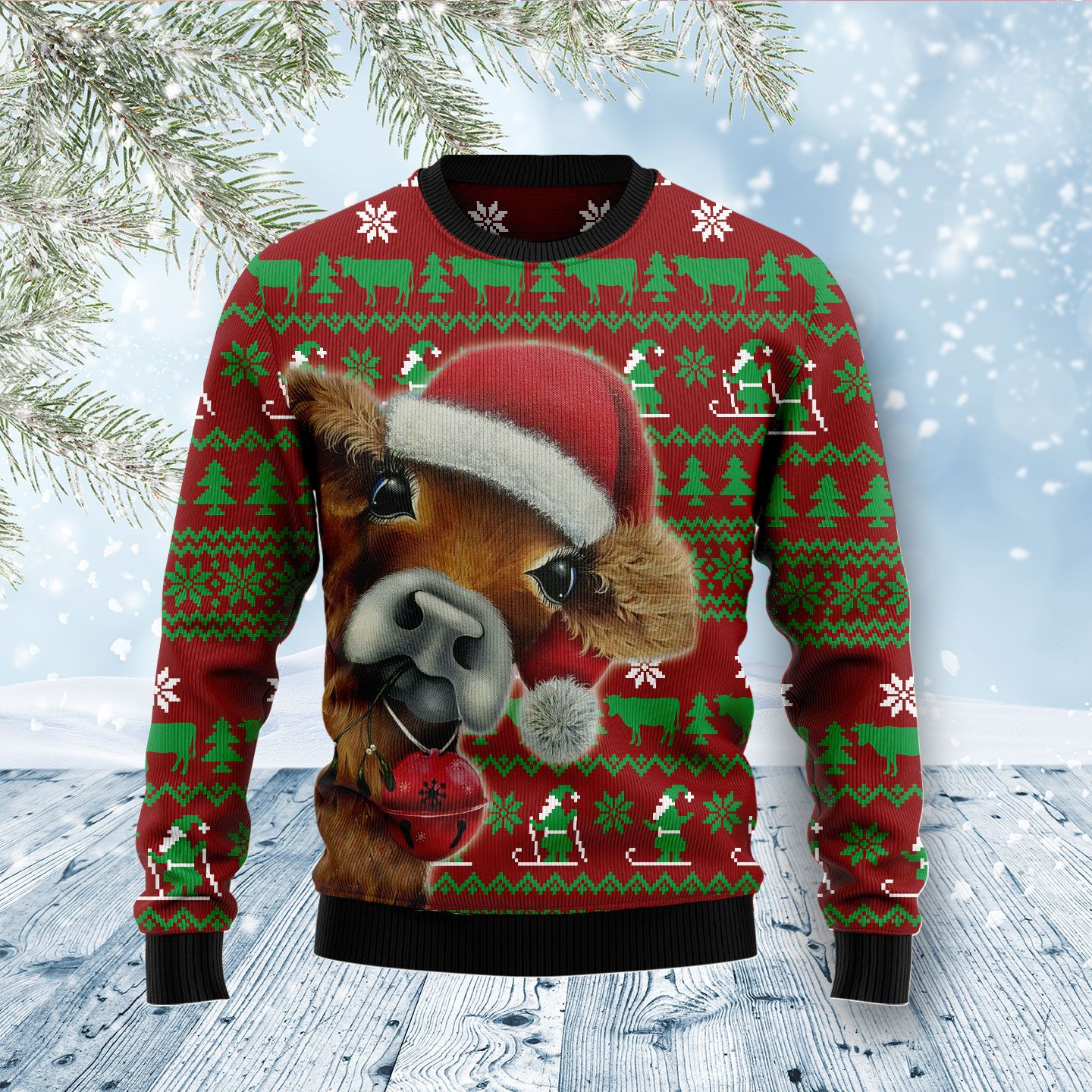 Cow Xmas Christmas Wool Sweater - RobinPlaceFabrics