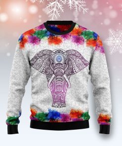 Elephant Mandala Color Christmas Wool Sweater