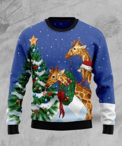 Giraffe Family Xmas Christmas Wool Sweater