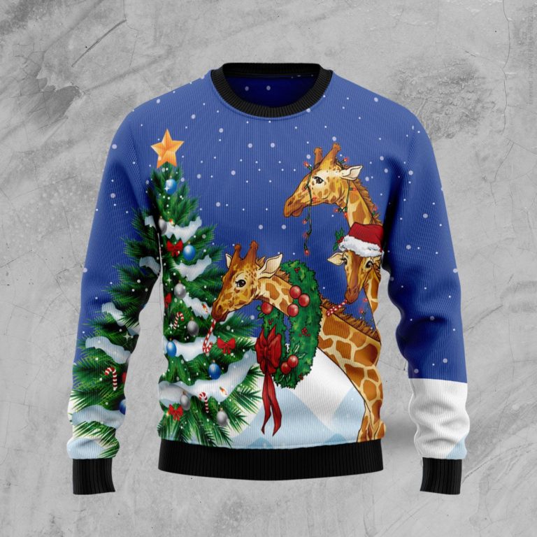 Giraffe Family Xmas Christmas Wool Sweater