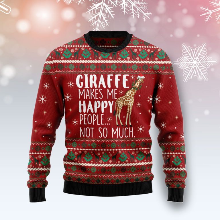 Giraffe Makes Me Happy Christmas Wool Sweater