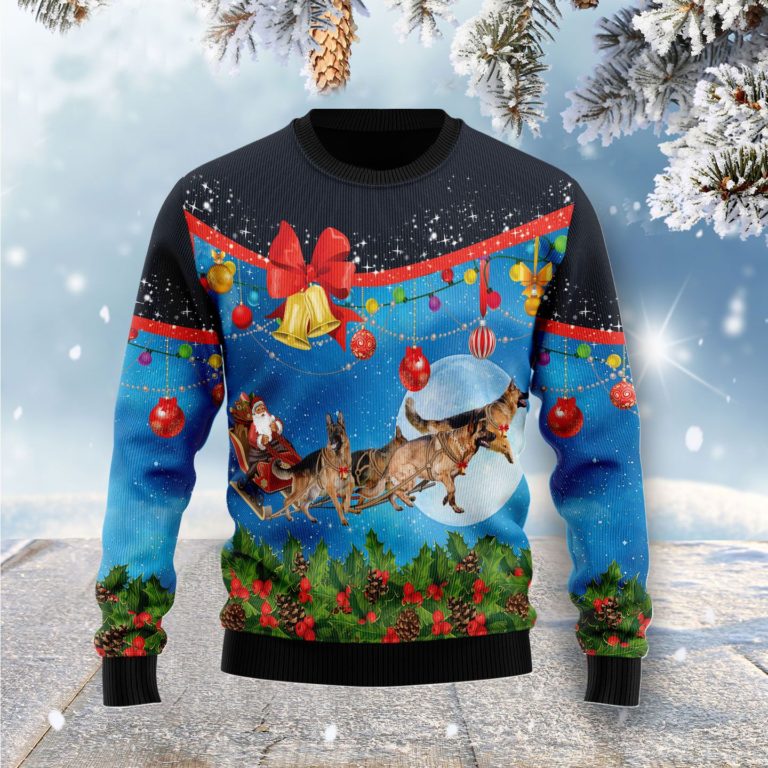 German Shepherd Sleigh Christmas Wool Sweater