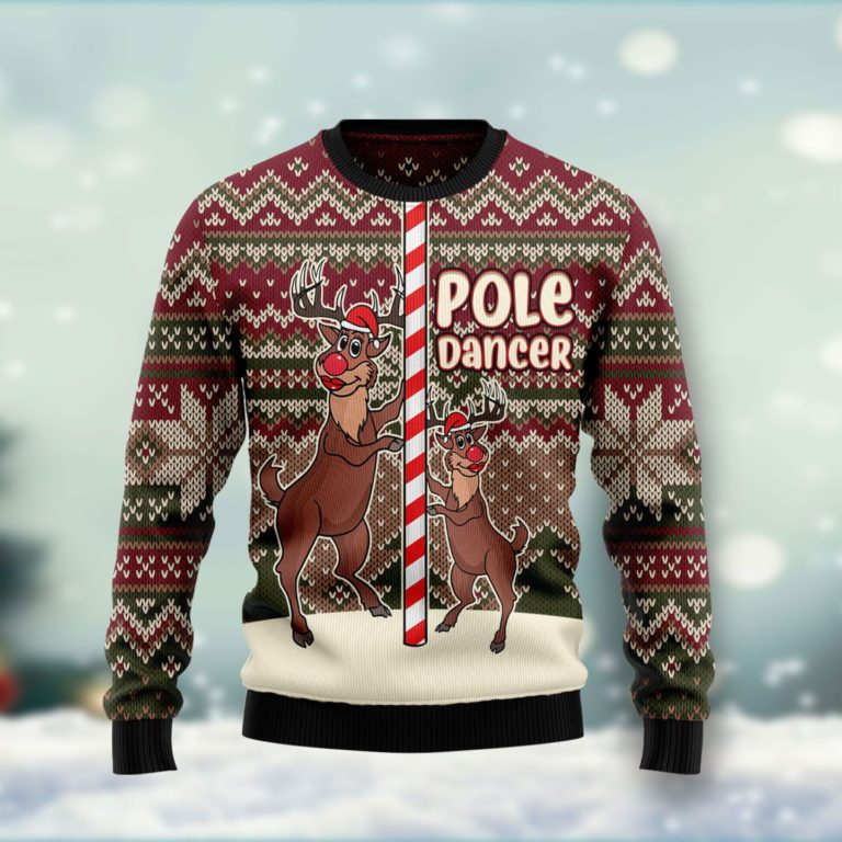 Funny Pole Dancer Reindeer Christmas Wool Sweater