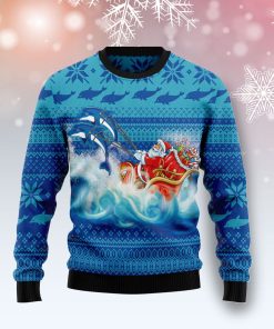 Dolphin Riding The Waves With Santa Christmas Wool Sweater