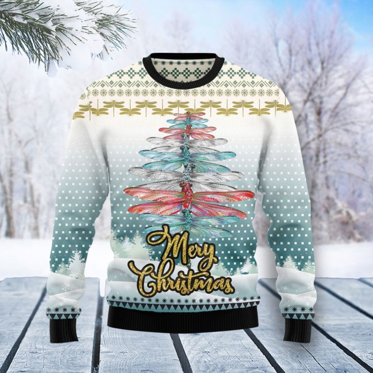 Dragonfly Color Christmas Tree Christmas Wool Sweater