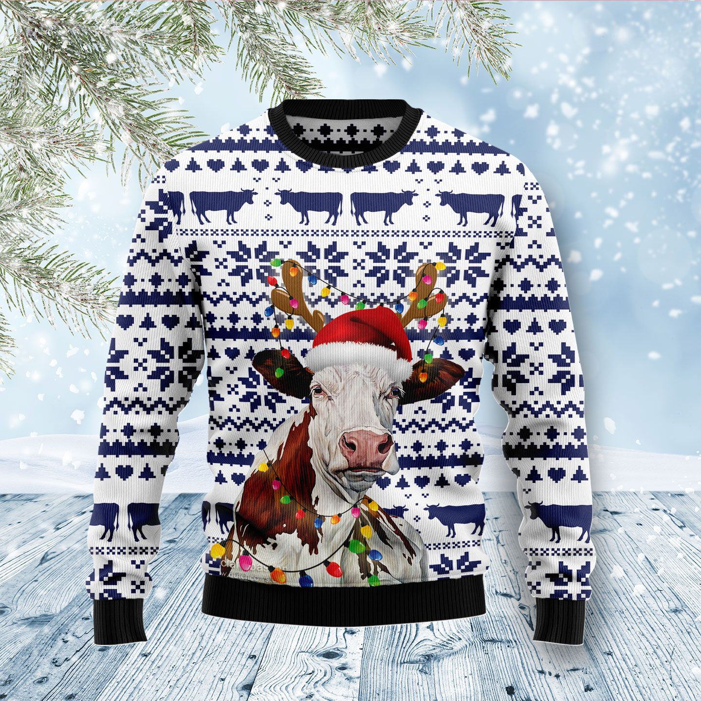 Cow Christmas Reunion Christmas Wool Sweater - RobinPlaceFabrics