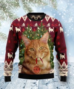 Cat Decor Pine Christmas Wool Sweater