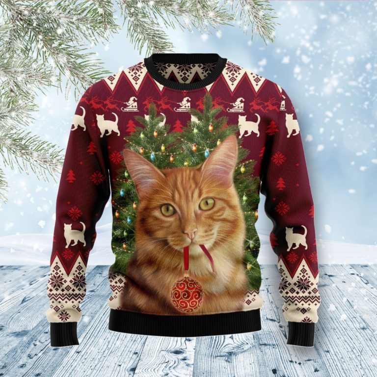 Cat Decor Pine Christmas Wool Sweater