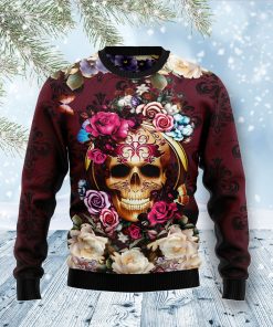 Flower Skull Christmas Wool Sweater
