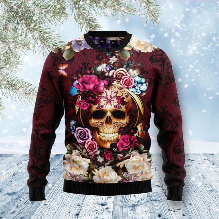 Flower Skull Christmas Wool Sweater