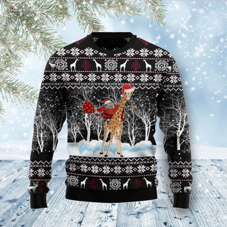 Giraffe and Santa Christmas Wool Sweater
