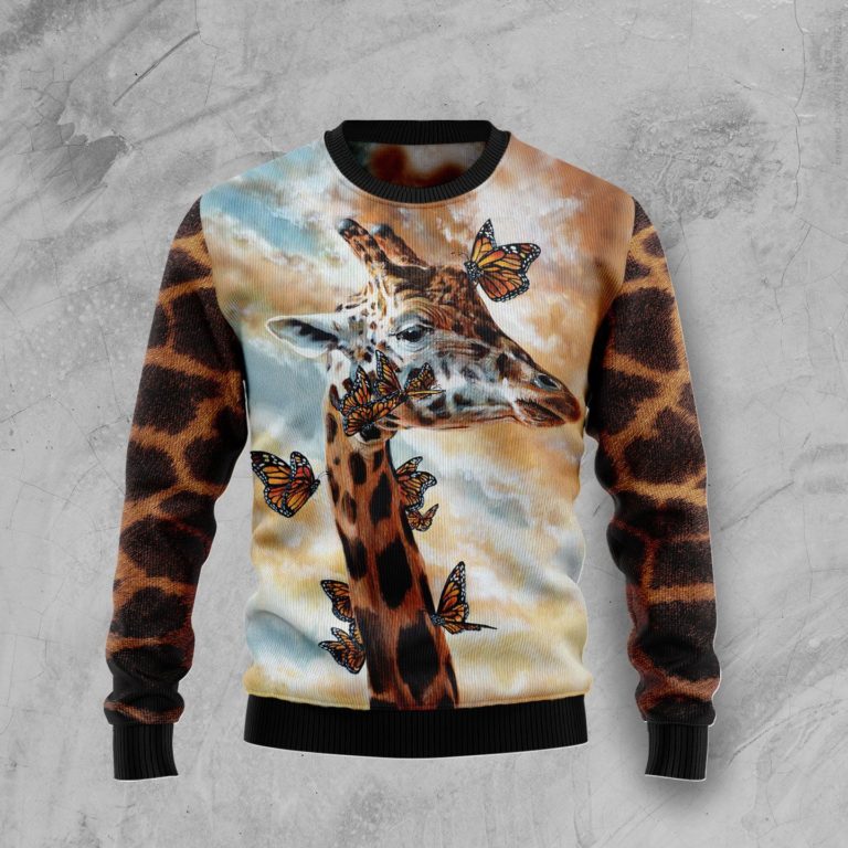 Giraffe Butterfly Christmas Wool Sweater