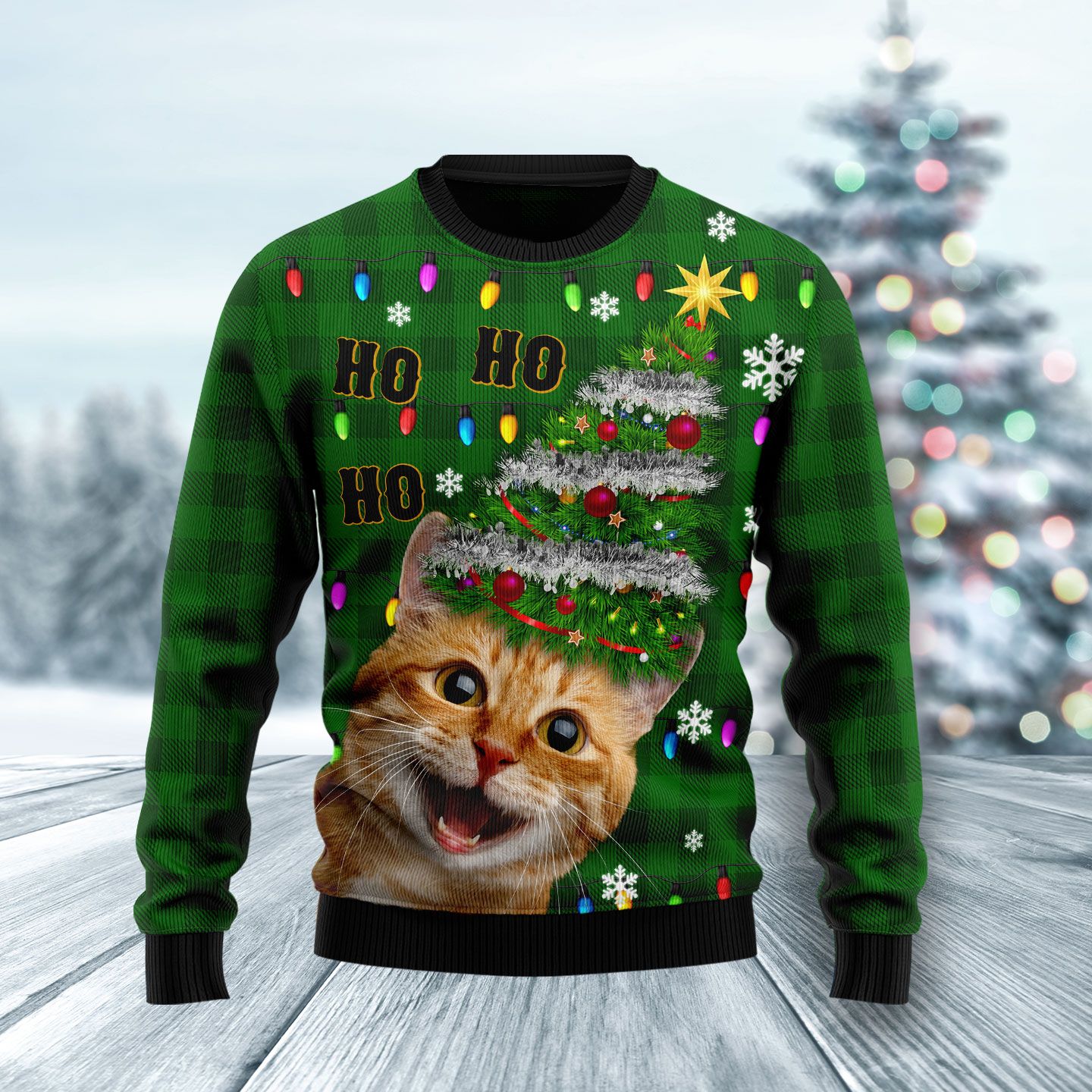 Cat Christmas Tree Christmas Wool Sweater - RobinPlaceFabrics