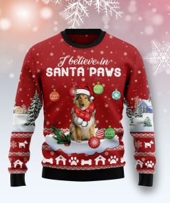 Collie I Believe In Santa Paws Christmas Wool Sweater Collie I Believe In Santa Paws Christmas Wool Sweater