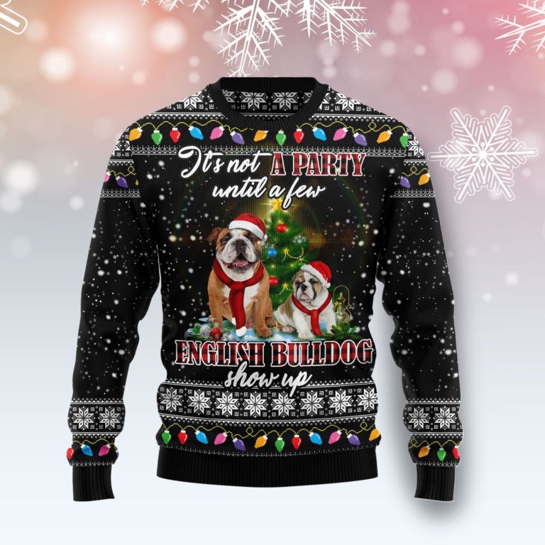 English Bulldog Show Up Christmas Wool Sweater
