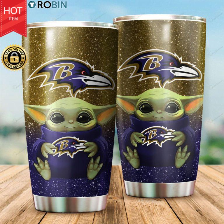 Baby Yoda Hug Baltimore Ravens 20oz Tumbler