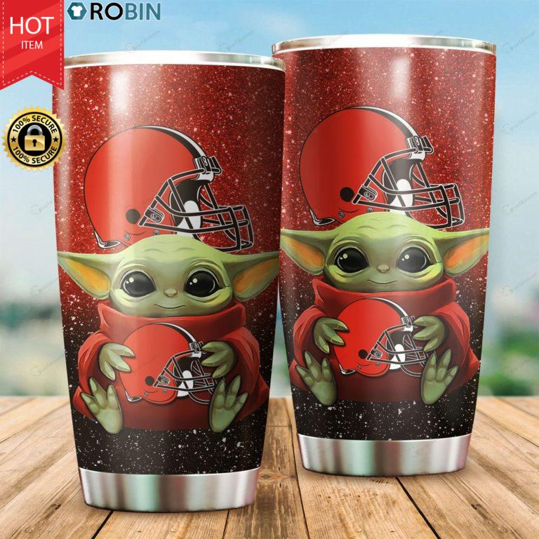 Baby Yoda Hug Cleveland Browns 20oz Tumbler