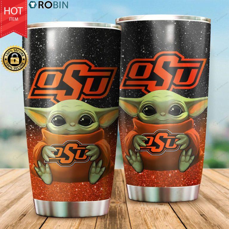 Baby Yoda Hug Oklahoma State Cowboys 20oz Tumbler