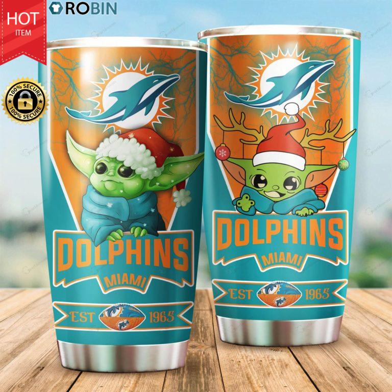 Christmas Baby Yoda Miami Dolphins NFL 20oz Tumbler