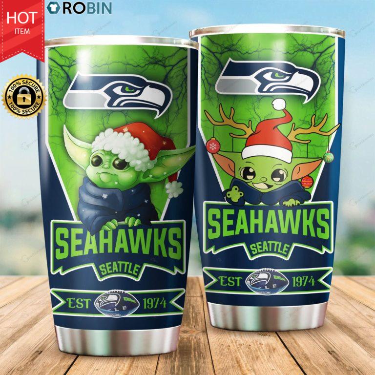 Christmas Baby Yoda Seattle Seahawks NFL 20oz Tumbler