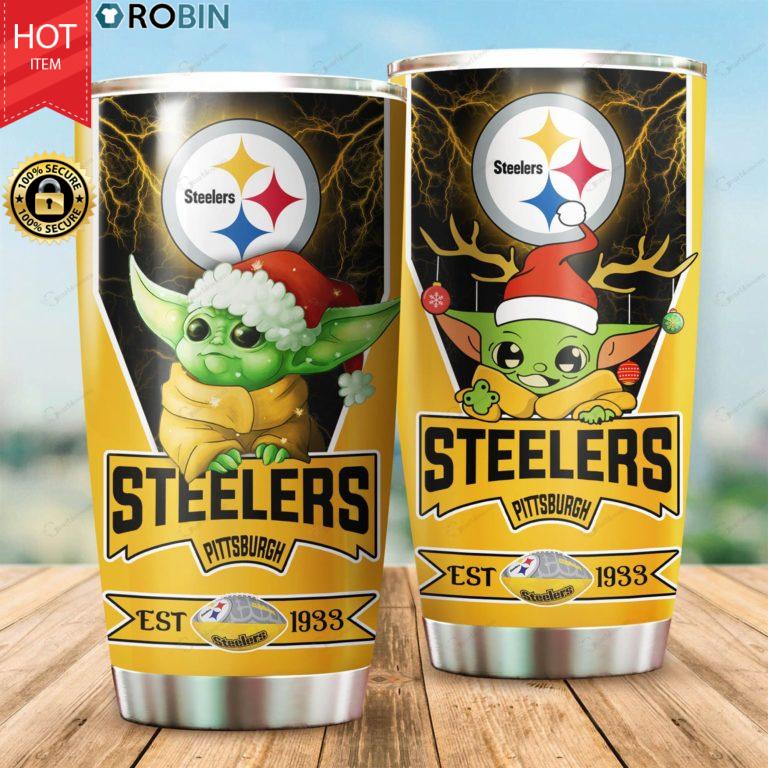 Christmas Baby Yoda Pittsburgh Steelers NFL 20oz Tumbler