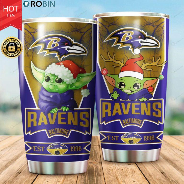 Christmas Baby Yoda Baltimore Ravens NFL 20oz Tumbler