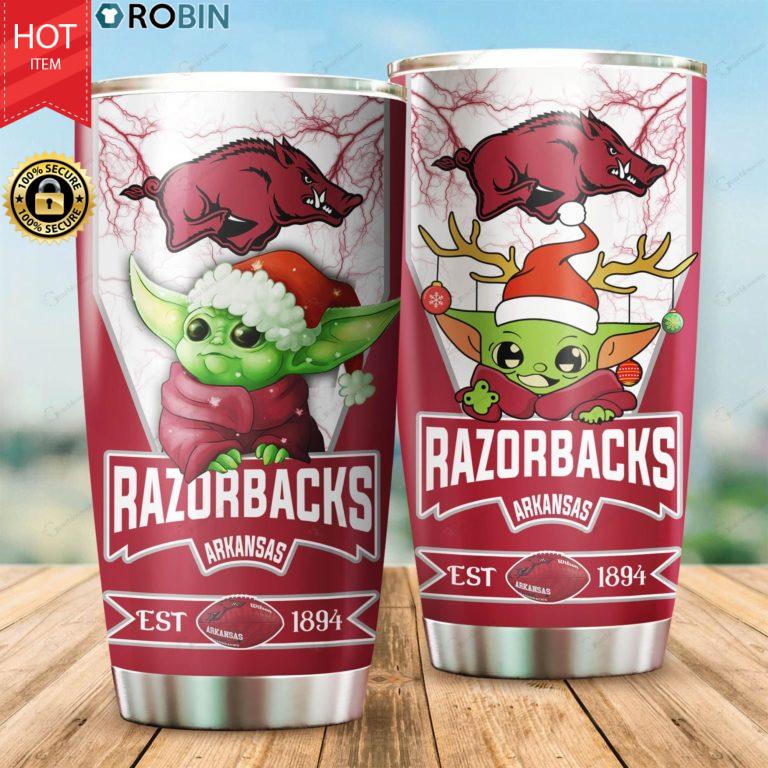 Christmas Baby Yoda Arkansas Razorbacks NCAA 20oz Tumbler