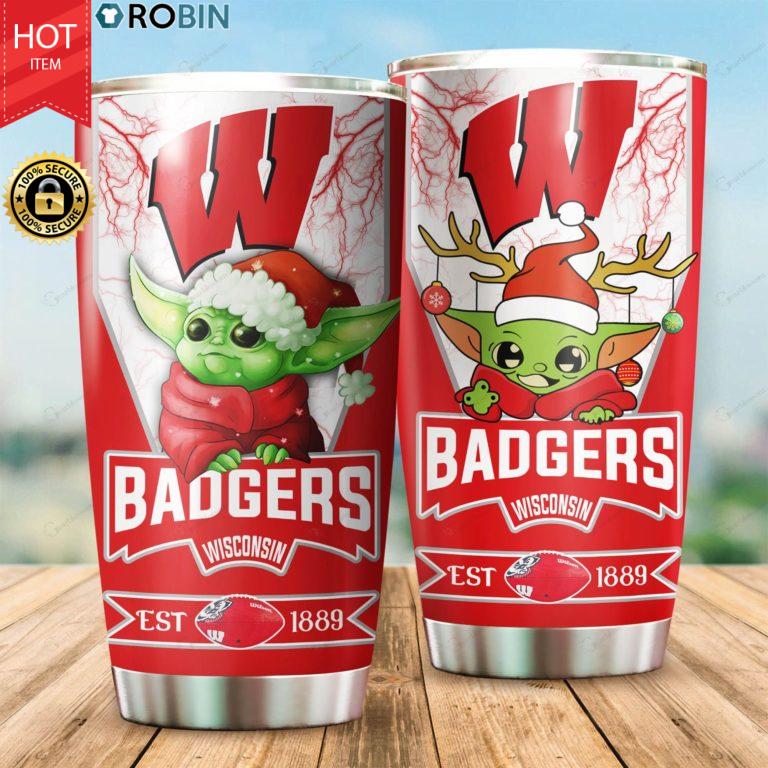 Christmas Baby Yoda Wisconsin Badgers NCAA 20oz Tumbler