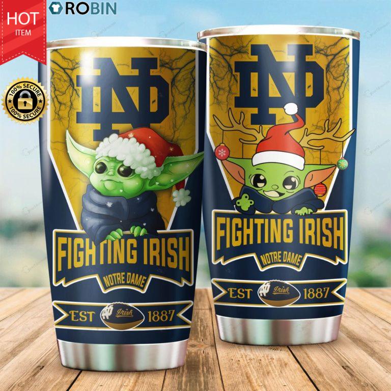 Christmas Baby Yoda Notre Dame Fighting Irish NCAA 20oz Tumbler