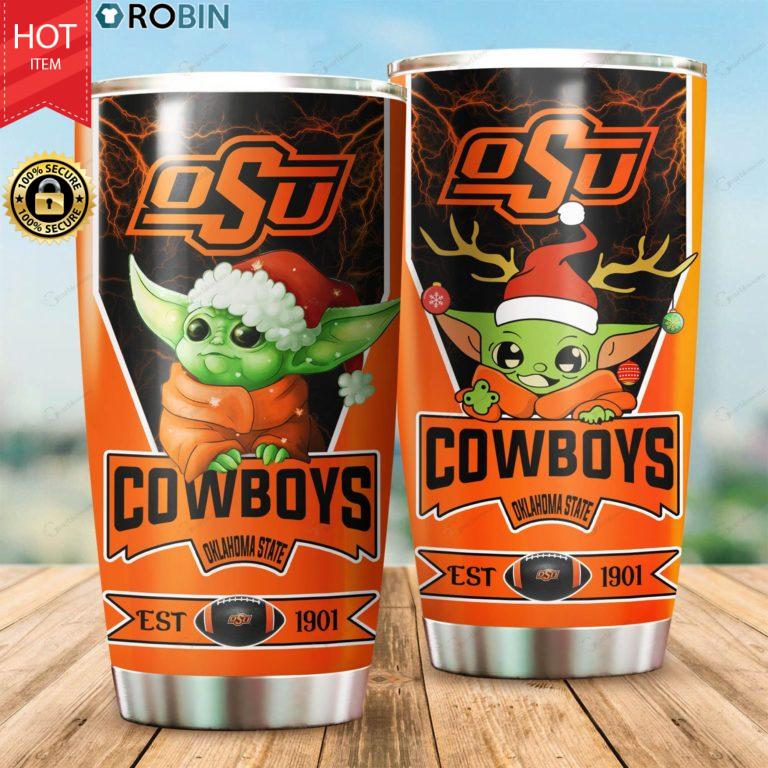 Christmas Baby Yoda Oklahoma State Cowboys NCAA 20oz Tumbler