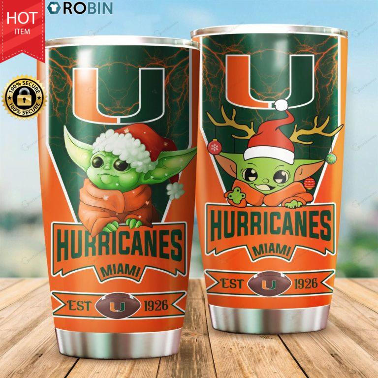 Christmas Baby Yoda Miami Hurricanes NCAA 20oz Tumbler