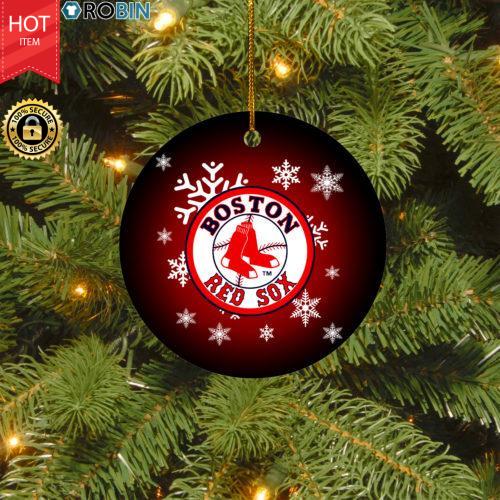 Boston Red Sox Merry Christmas Circle Ornament RobinPlaceFabrics