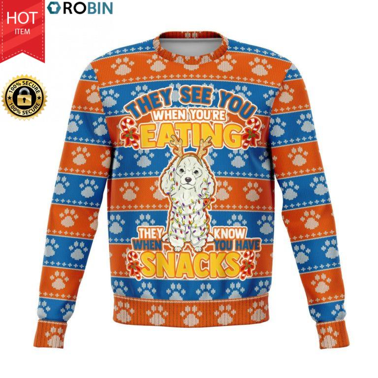 Poodle See You Eating Snacks All-Over Printed Wool Sweaters