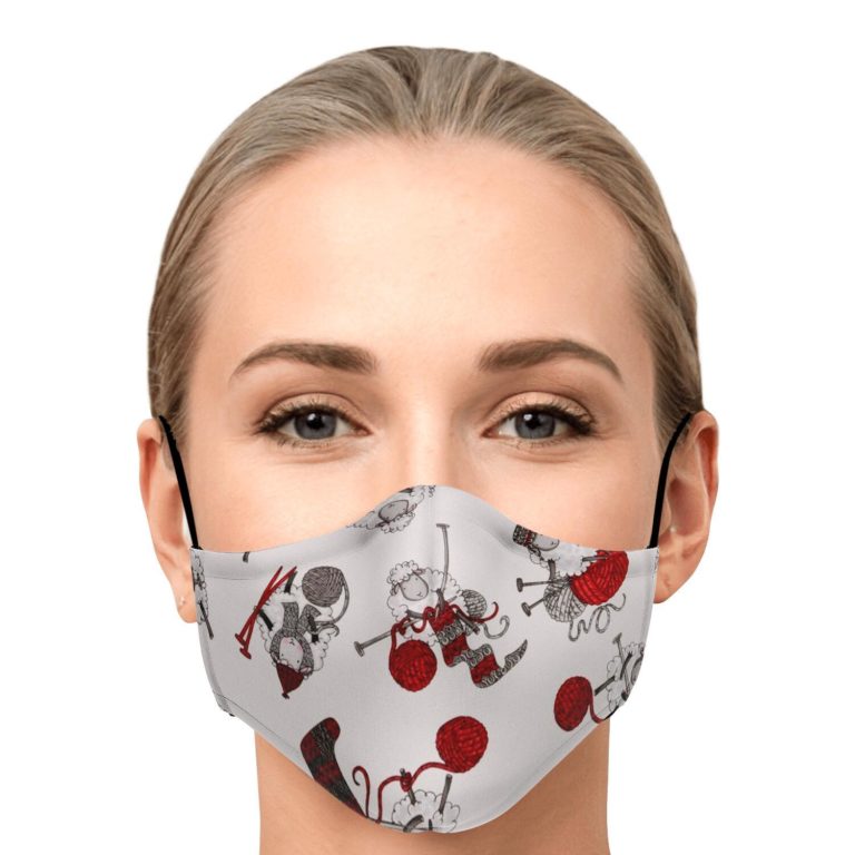 Doodle Sheep Knitting Yarn Face Mask With PM2.5 Filter