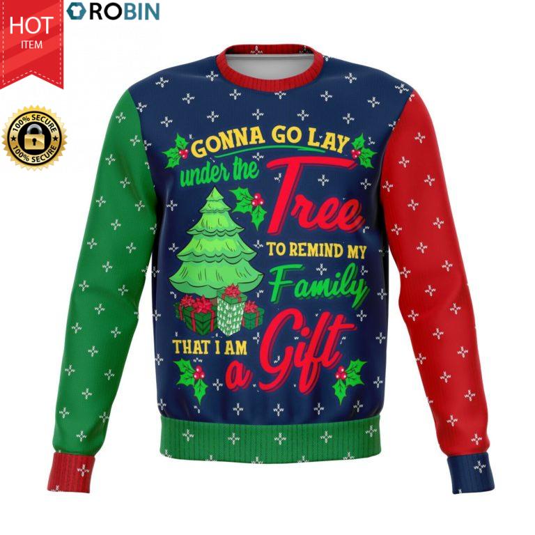 Lay Under The Tree I Am The Greatest Gift All-Over Printed Wool Sweaters