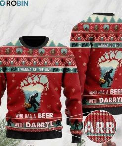 Bigfoot I Wanna Be The One Who Has A Beer With Darryl Christmas Ugly Sweater