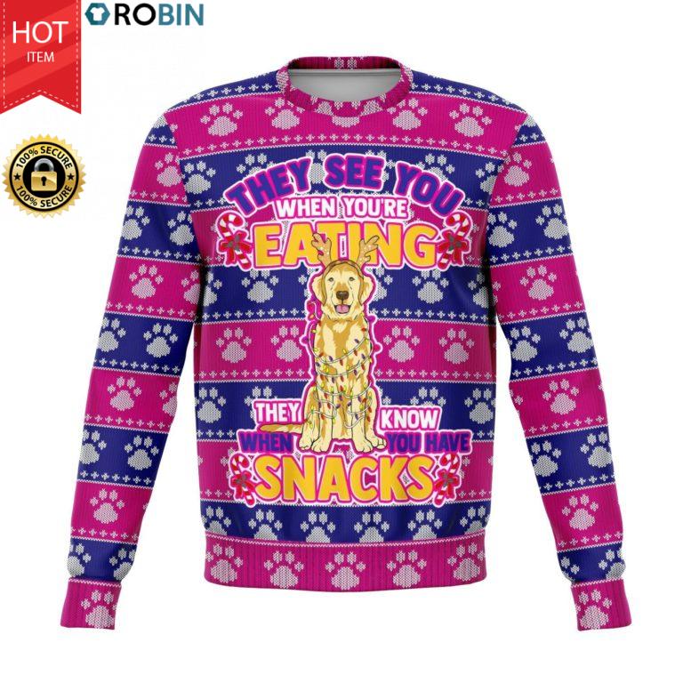 Golden Retriever See You Eating Snacks All-Over Printed Wool Sweaters