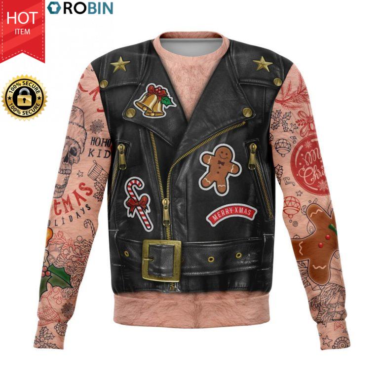 Tattoos Santa Biker Fun To Ride Christmas 3D Allover Printed Wool Sweater